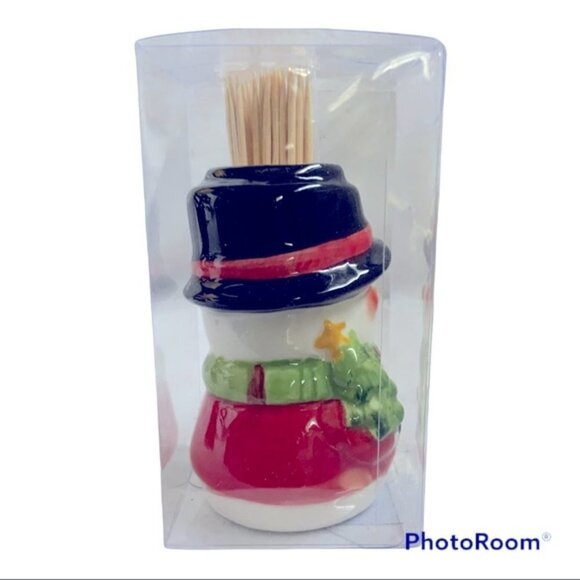 Snowman Toothpick Holder Hand Painted Ceramic Holiday Kitchen Decor Gadget - Picture 6 of 9